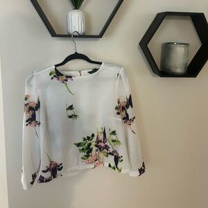 White w/ Purple Flowers French Connection Blouse - US 8 (fits like Medium)